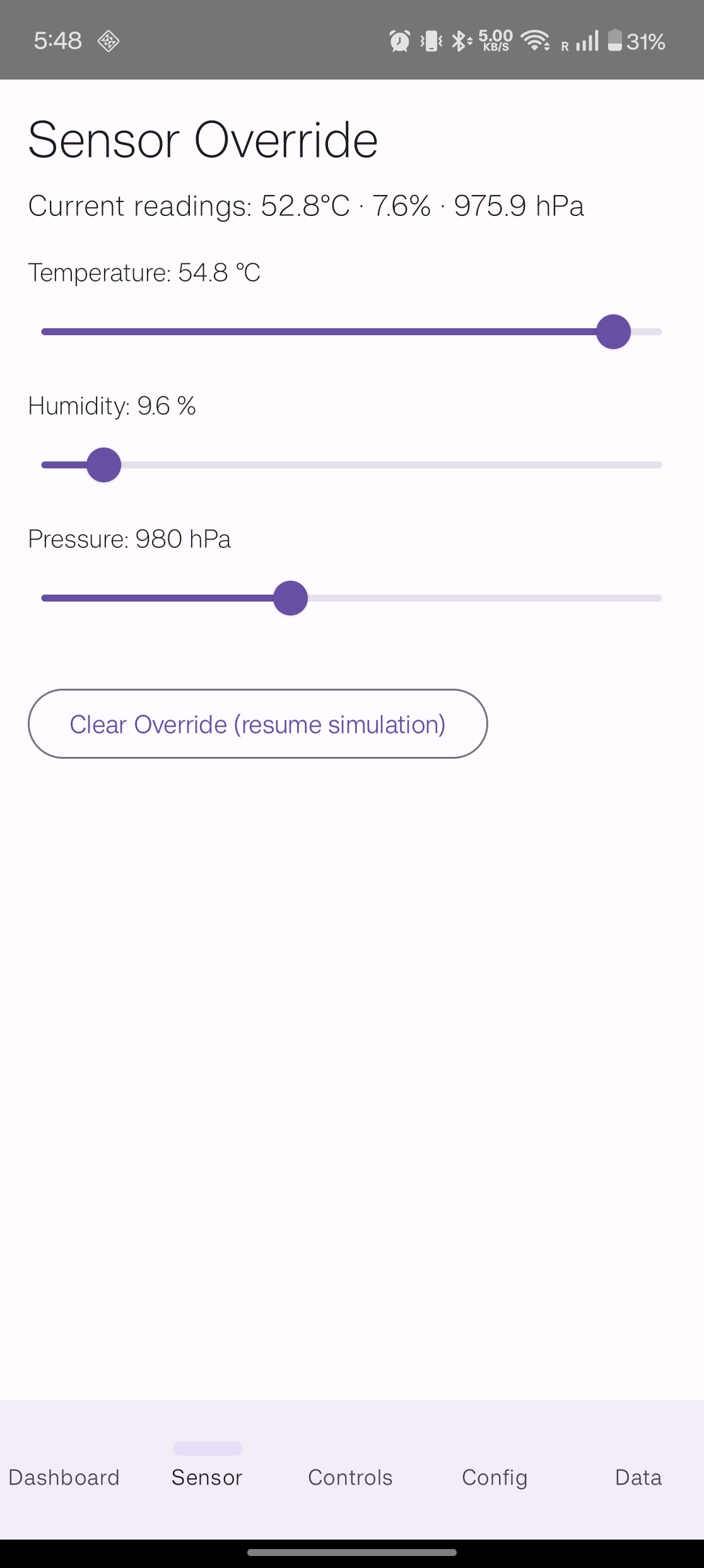 Sensor override controls