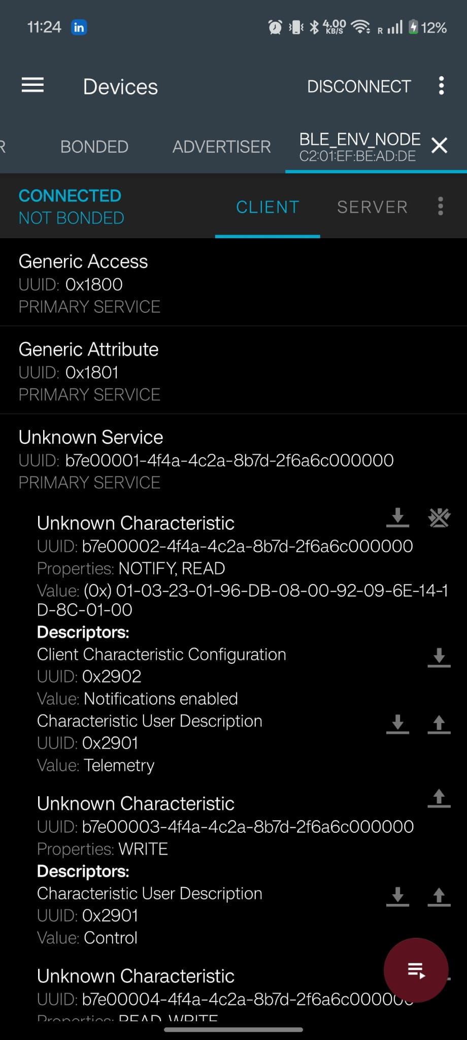 Telemetry notifications in nRF Connect